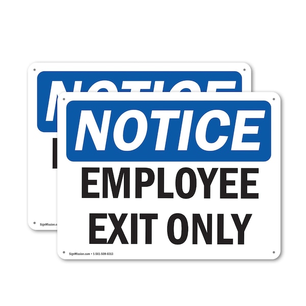 Signmission Exit Sign, Plastic, 14 in W, 10 in H, Employee Exit Only OS-2PACK-NS-P-1014-L-15591 - main